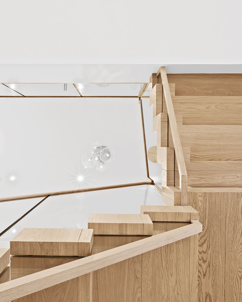 Floating white-oak stair detail
